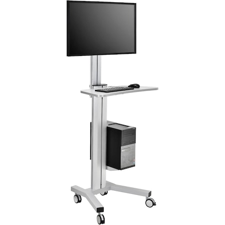 Global Industrial Mobile Height Adjustable Desktop Computer Workstation with 4-Outlet Power Strip 670062